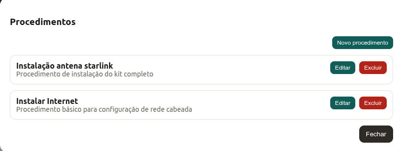 Procedimentos e checklists