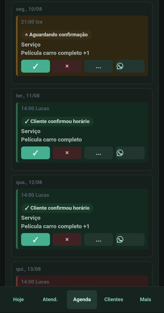 Painel do OperService com agenda e ações rápidas